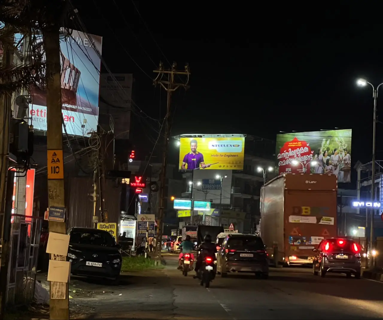 Illuminated Billboard at Angamaly Church Road Junction Towards Thrissur